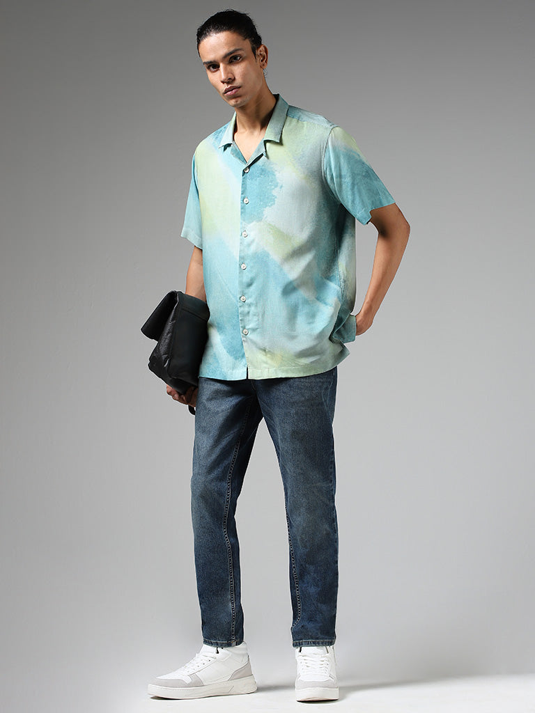 Nuon Blue & Green Tie-Dye Relaxed-Fit Shirt