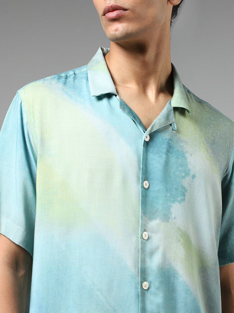 Nuon Blue & Green Tie-Dye Relaxed-Fit Shirt