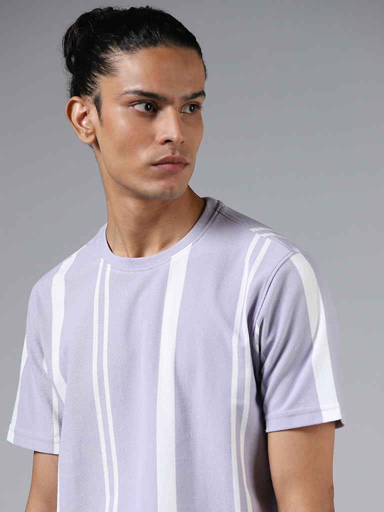 Nuon Lilac Striped Cotton Slim-Fit T-Shirt