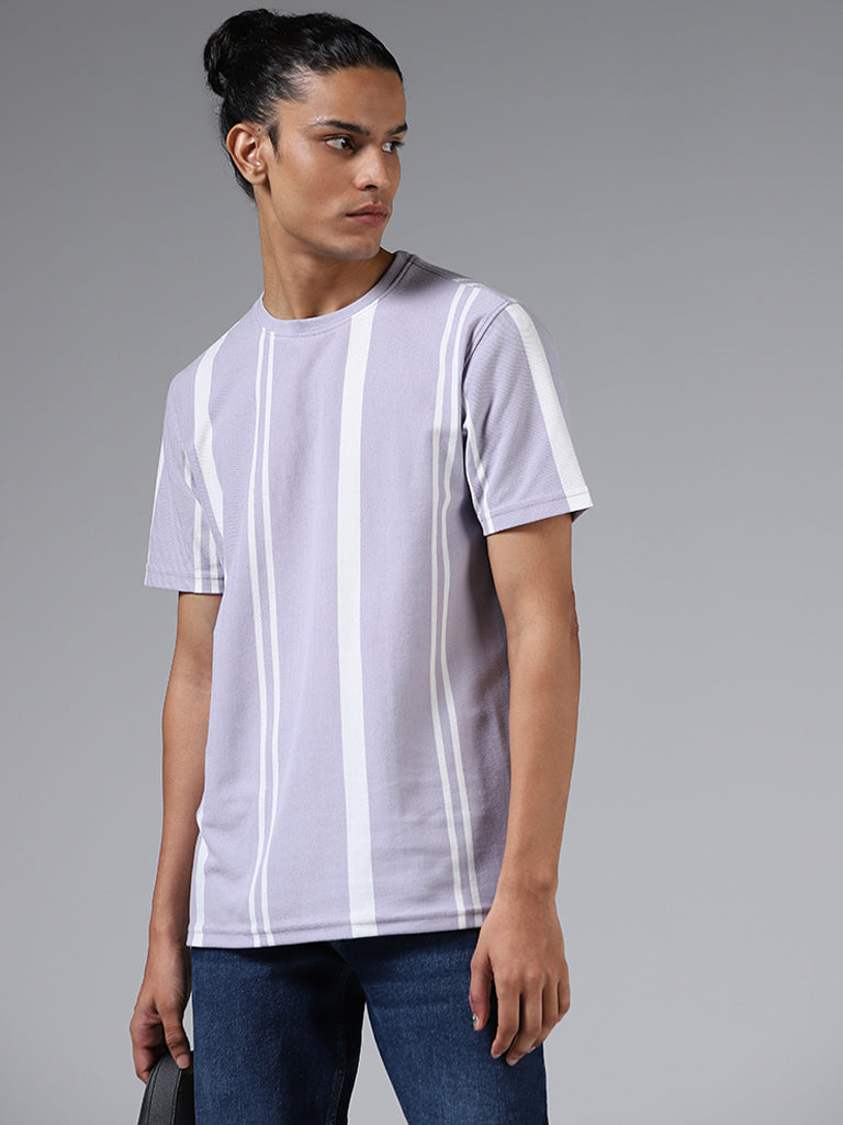 Nuon Lilac Striped Cotton Slim-Fit T-Shirt