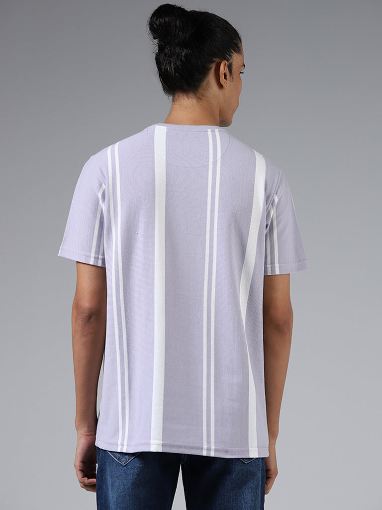 Nuon Lilac Striped Cotton Slim-Fit T-Shirt