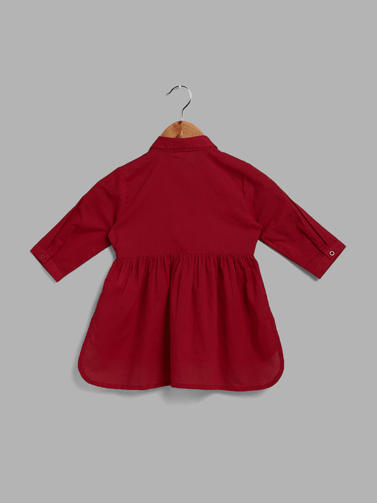 Utsa Kids Embroidered Maroon A-Line Top (2 - 8yrs)