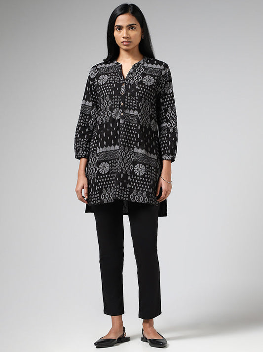 Utsa Black Abstract Patch Printed Kurti