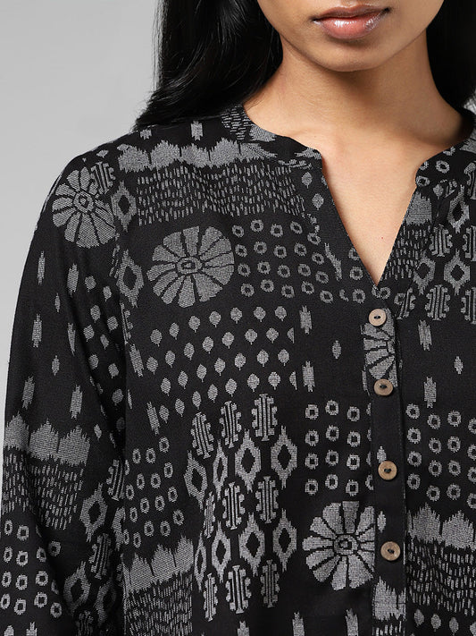 Utsa Black Abstract Patch Printed Kurti