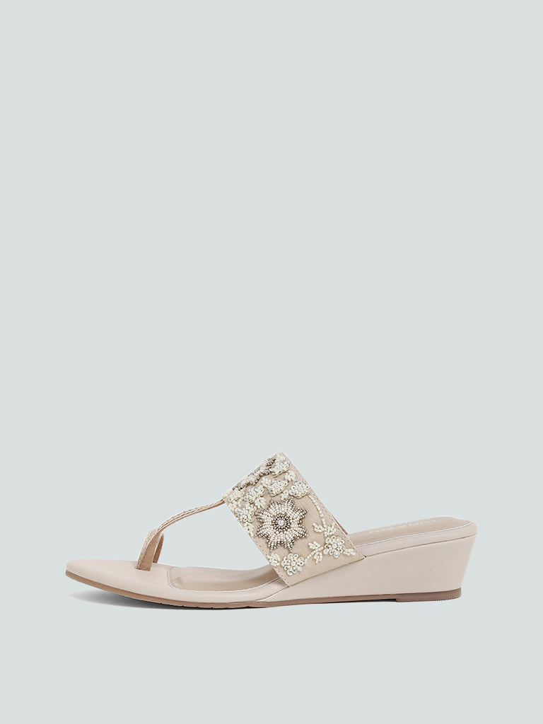 LUNA BLU Ivory Embroidered Sandals