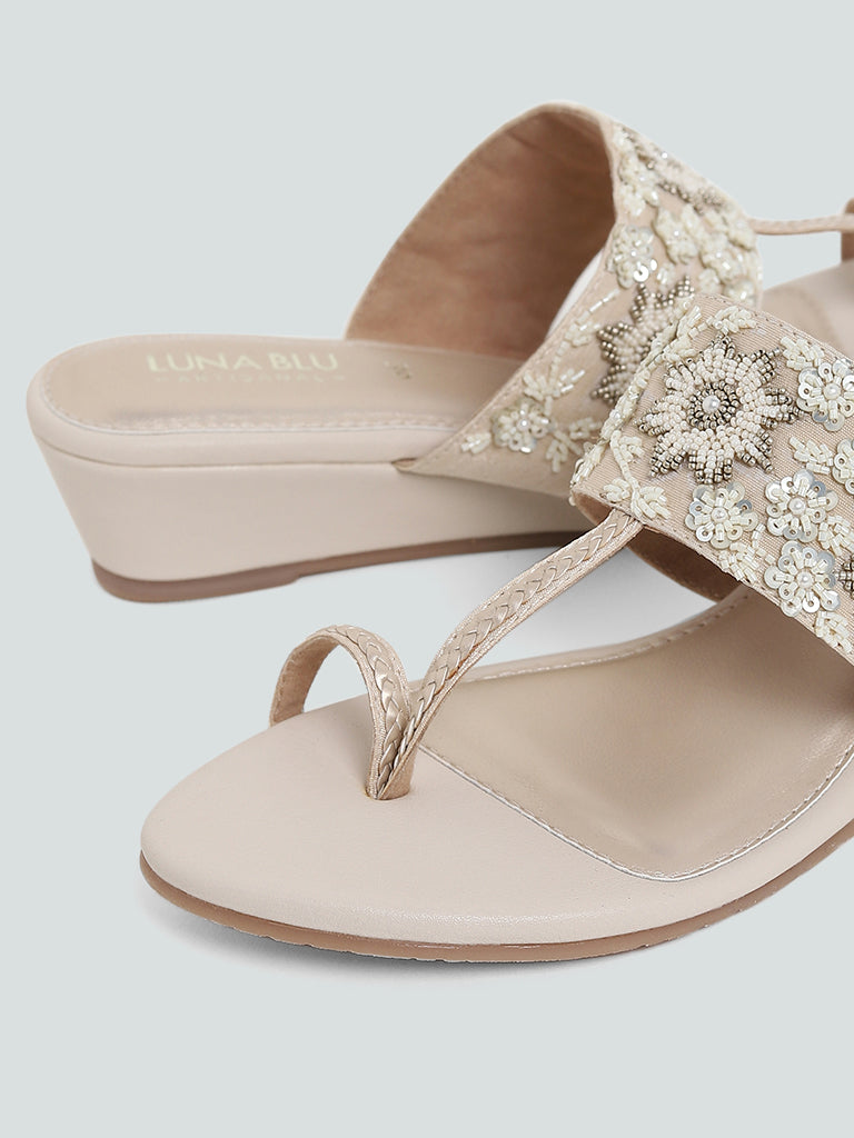 LUNA BLU Ivory Embroidered Sandals