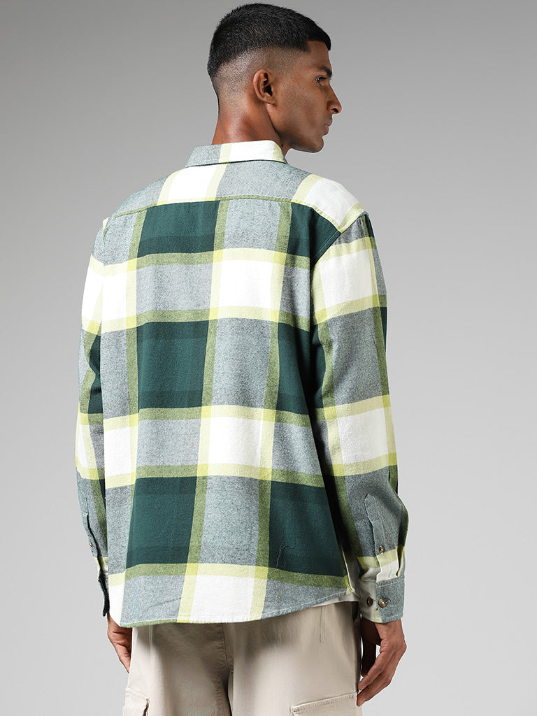 Nuon Green Checked Cotton Relaxed-Fit Shirt