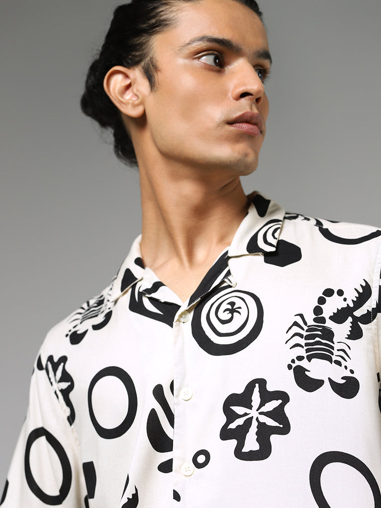 Nuon Off White Printed Relaxed-Fit Shirt