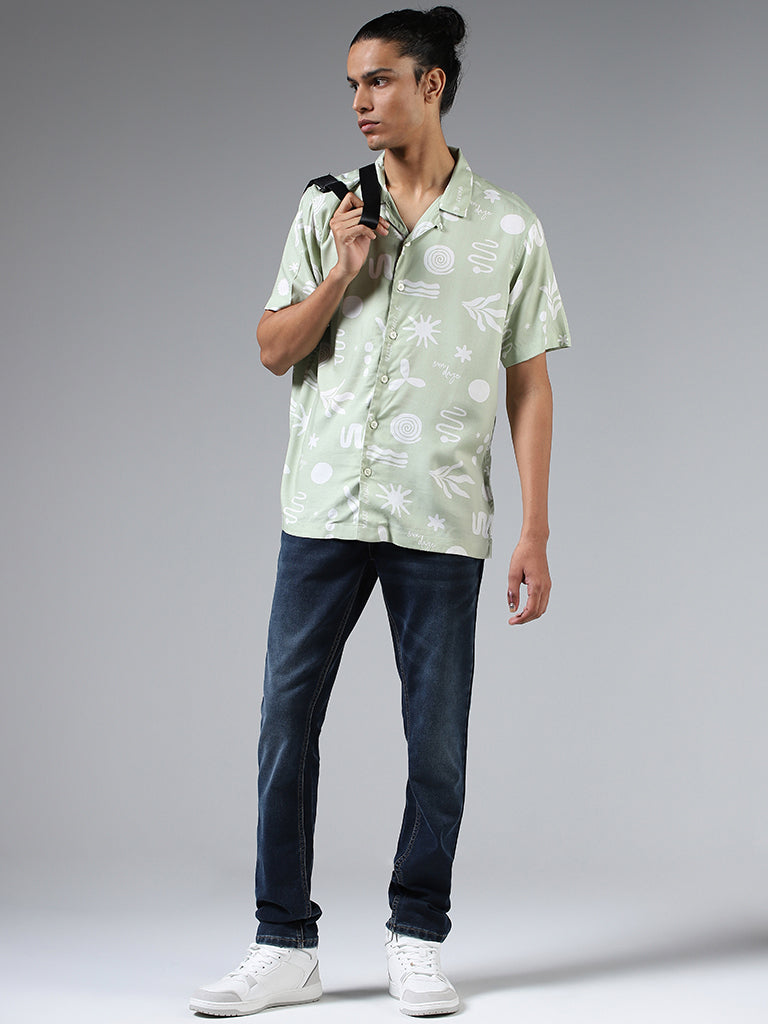 Nuon Green Abstract Printed Relaxed-Fit Shirt