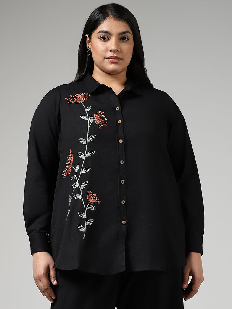 Diza Black Floral Embroidered Tunic