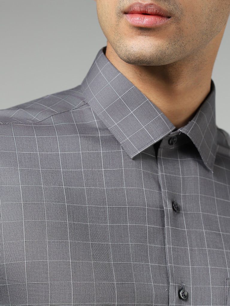 WES Formals Grey Graph Checked Cotton Relaxed-Fit Shirt