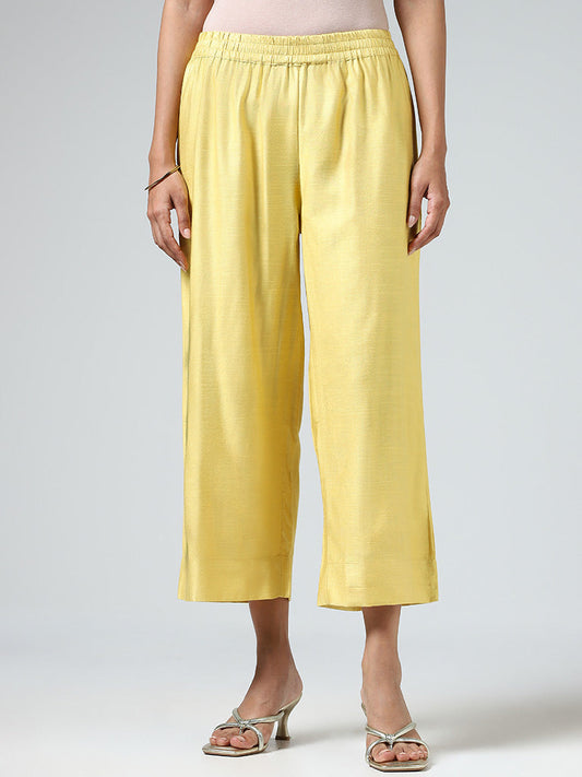 Zuba Mustard Yellow Cotton Blend Straight Pants