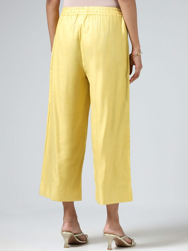 Zuba Mustard Yellow Cotton Blend Straight Pants