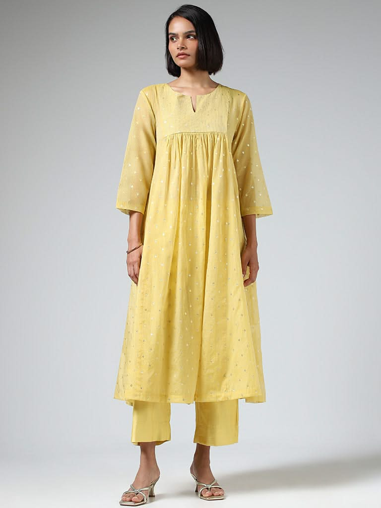 Zuba Mustard Yellow Cotton Blend Straight Pants