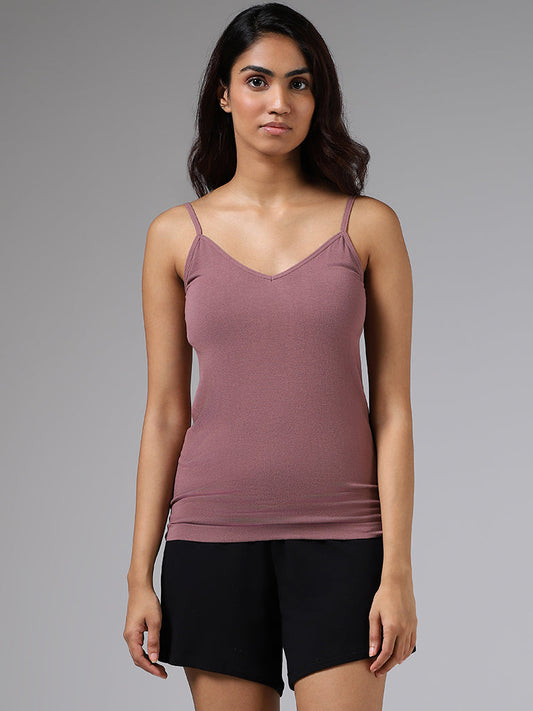 Wunderlove Solid Dusty Rose V-Neck Camisole