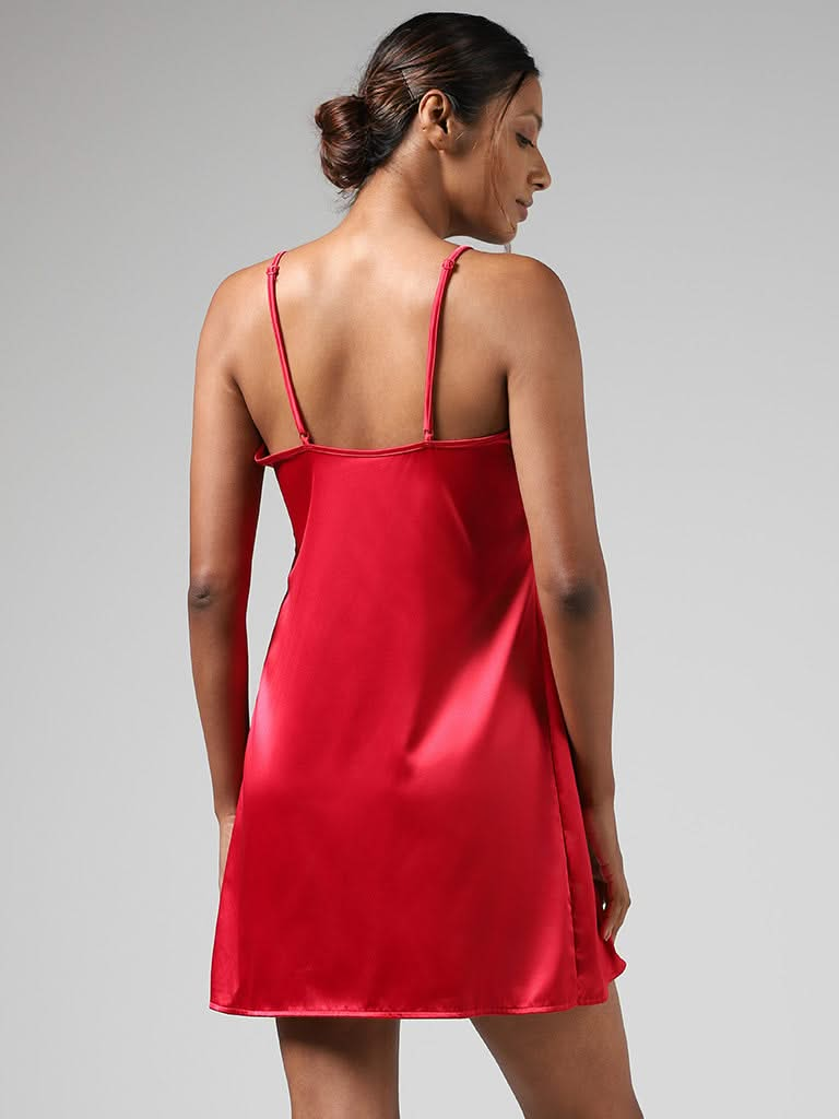 Wunderlove Solid Red Satin Slip