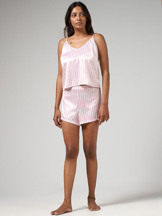 Wunderlove Light Pink Candy Striped Satin Camisole