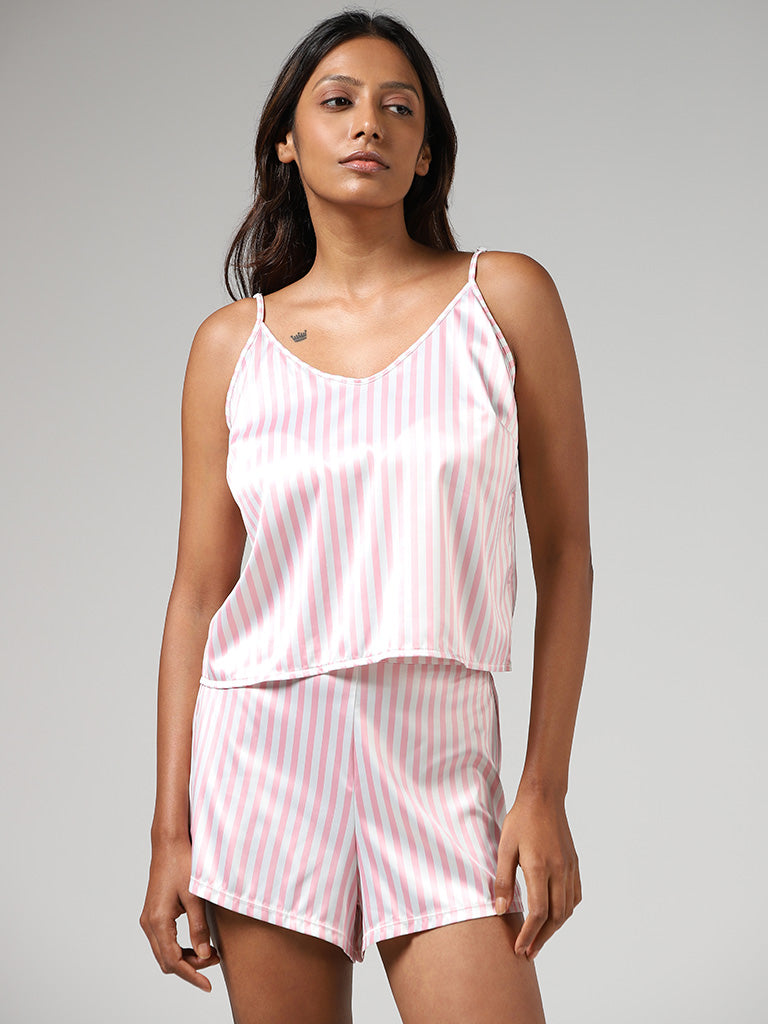 Wunderlove Light Pink Candy Striped Satin Camisole