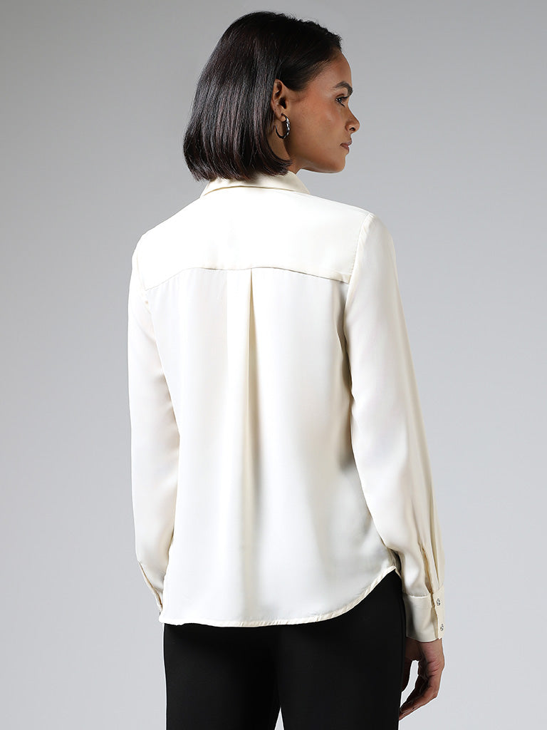 Wardrobe Ivory Embellished Collar Satin Shirt