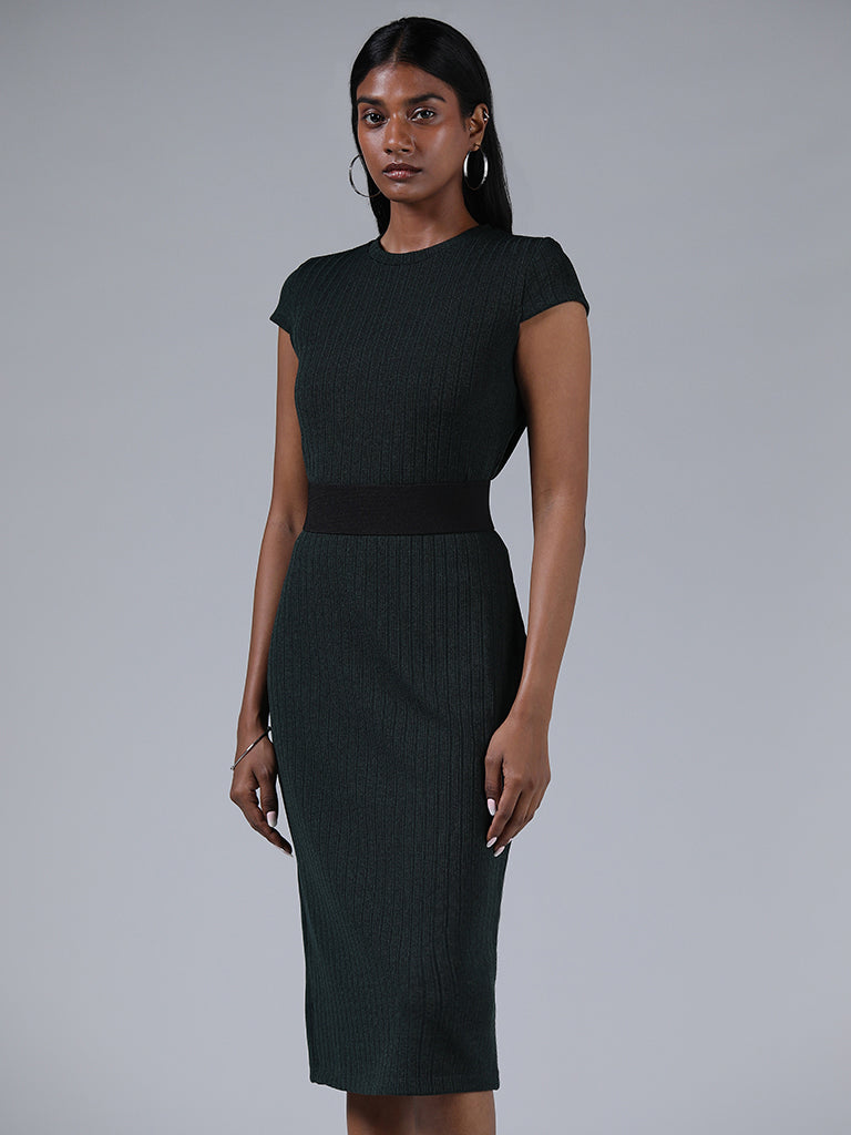 Wardrobe Deep Green Ribbed Bodycon Dress