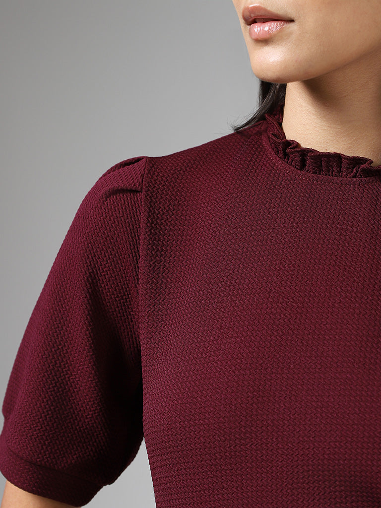 Wardrobe Burgundy Textured Top