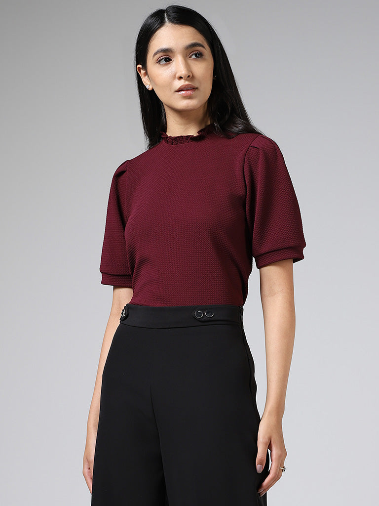 Wardrobe Burgundy Textured Top