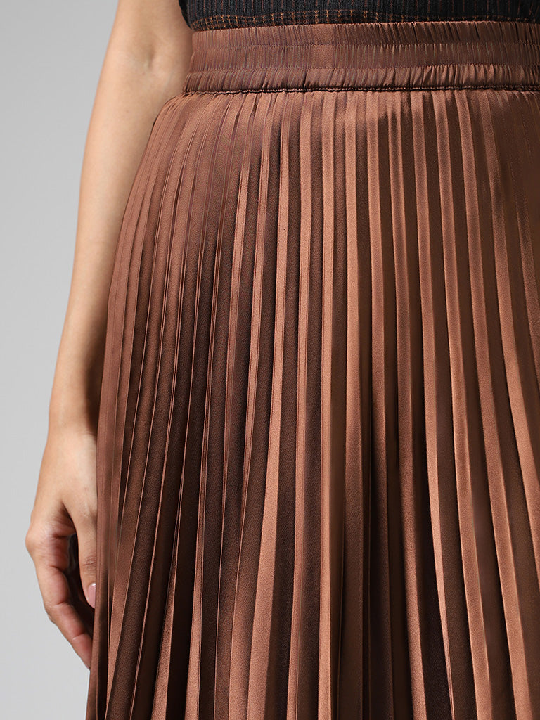 Wardrobe Brown Pleated Midi Skirt