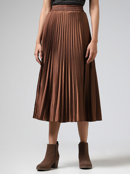 Wardrobe Brown Pleated Midi Skirt