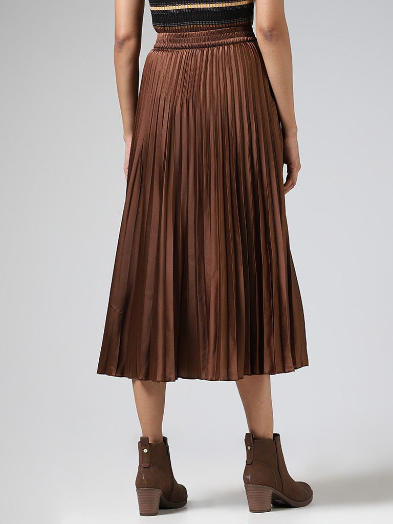 Wardrobe Brown Pleated Midi Skirt