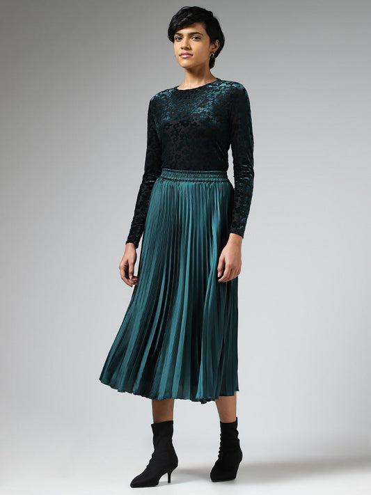 Wardrobe Teal Pleated Midi Skirt