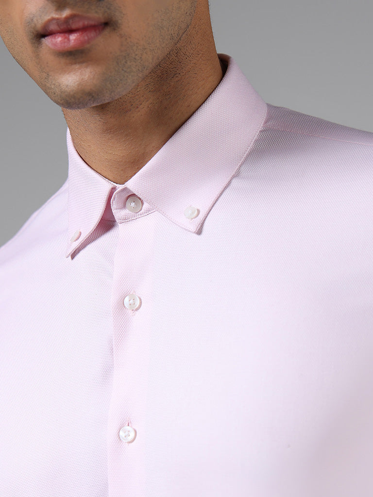 WES Formals Pink Cotton Blend Slim-Fit Shirt