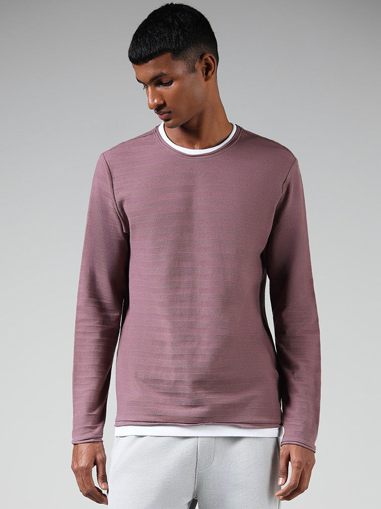 ETA Dusty Pink Self Striped Slim-Fit T-Shirt