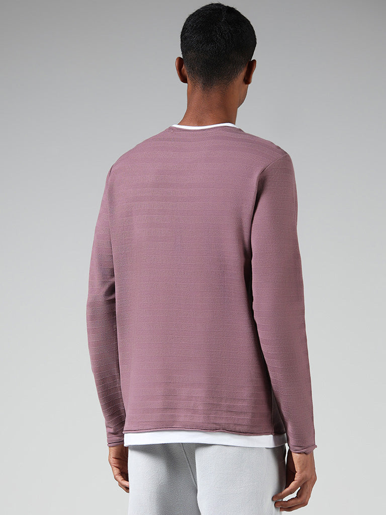 ETA Dusty Pink Self Striped Slim-Fit T-Shirt