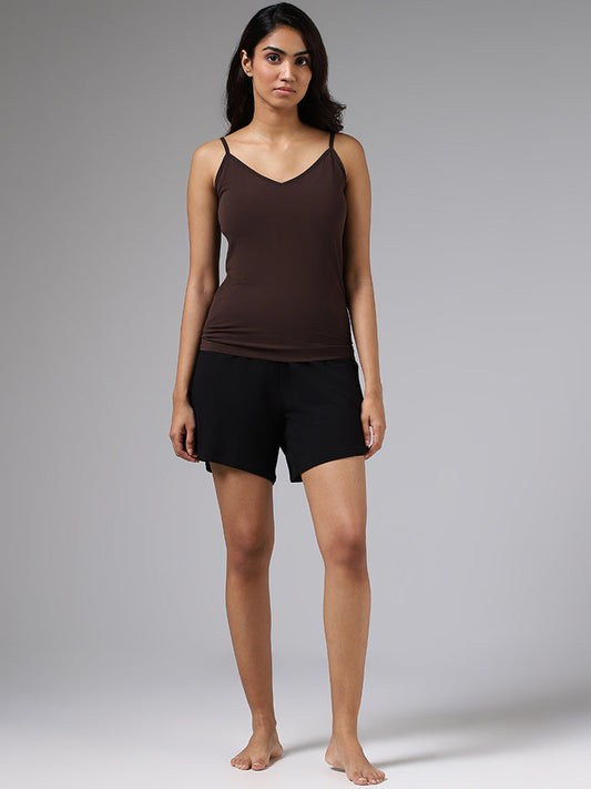 Wunderlove Solid Dark Brown V-Neck Camisole