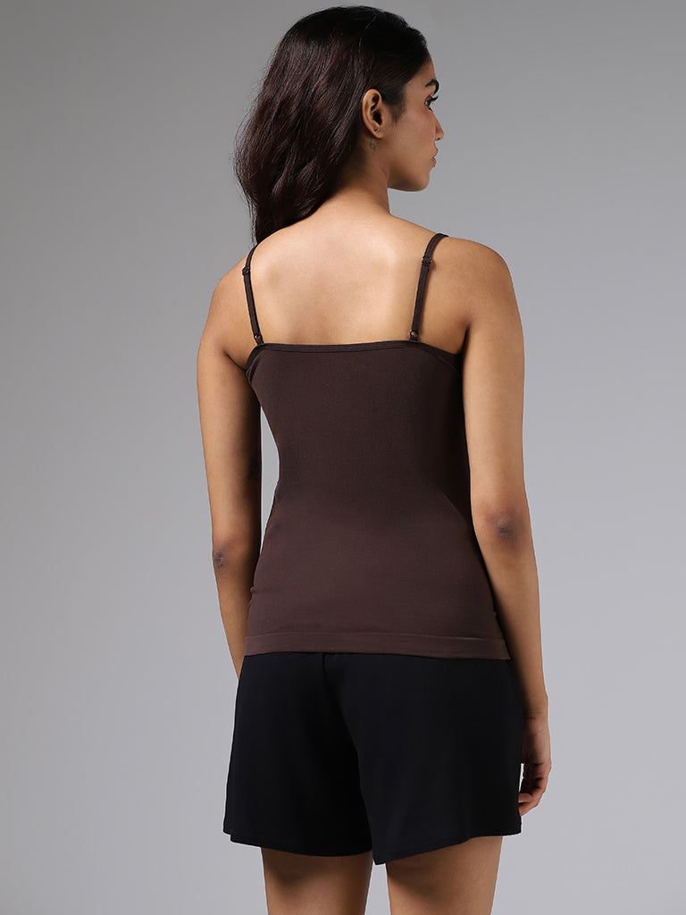 Wunderlove Solid Dark Brown V-Neck Camisole