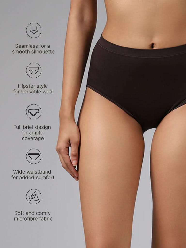 Wunderlove Solid Dark Brown Seamless Full Brief