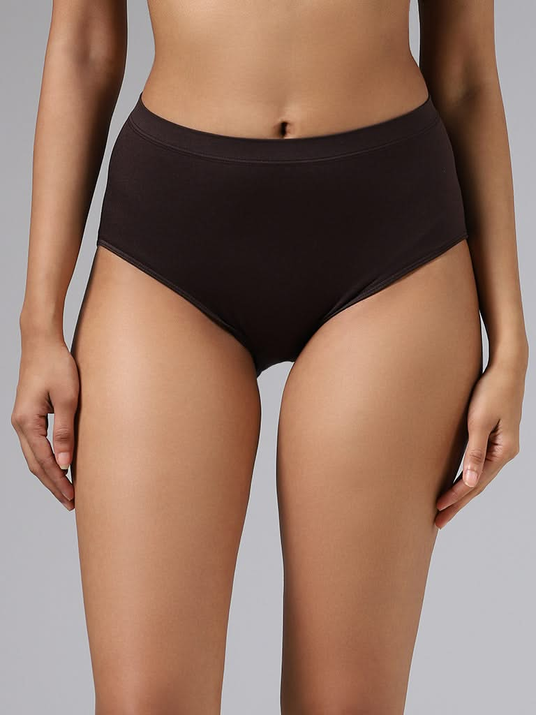 Wunderlove Solid Dark Brown Seamless Full Brief