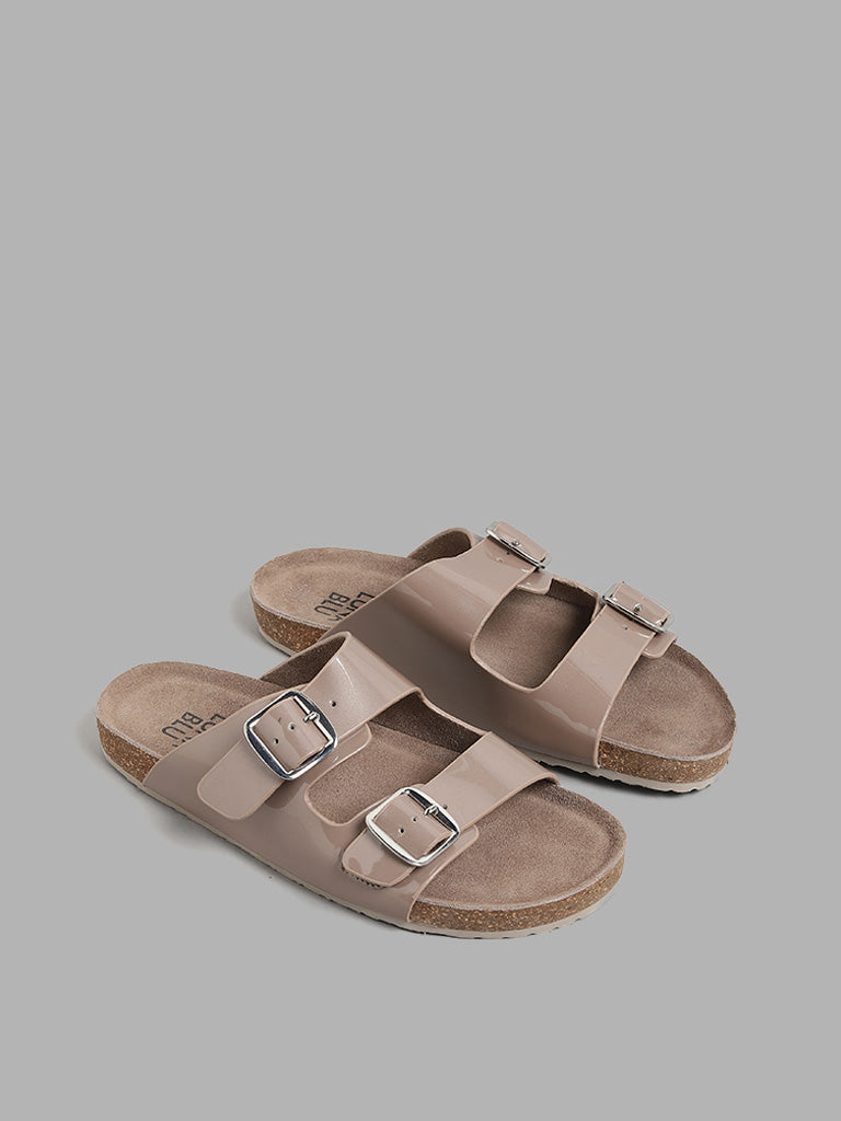 LUNA BLU Brown Double Band Comfort Sandals