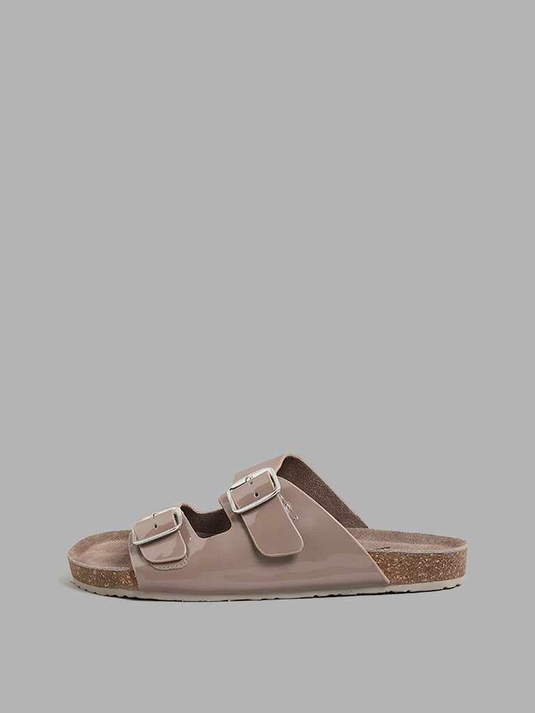 LUNA BLU Brown Double Band Comfort Sandals