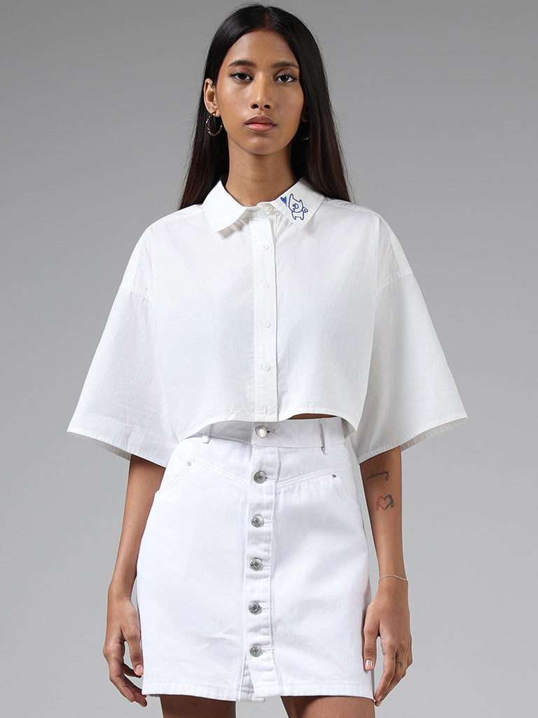 Nuon Solid White Crop Shirt