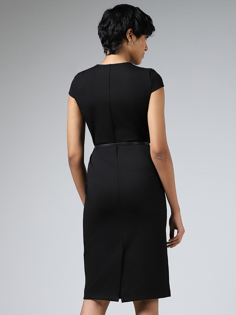 Wardrobe Solid Black Dress With Belt