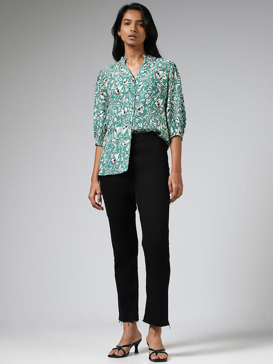 LOV Aqua Green Floral Printed Shirt