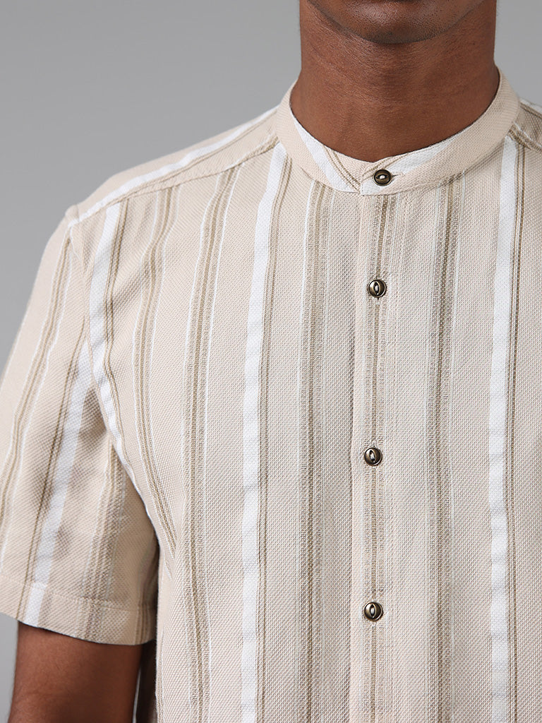 ETA Beige Striped Cotton Resort-Fit Shirt