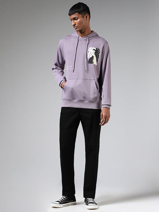 Nuon Lilac Printed Relaxed-Fit Hoodie