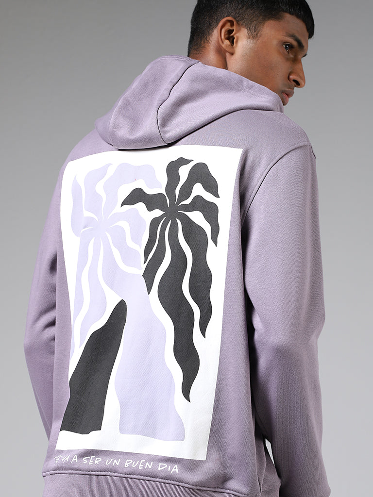 Nuon Lilac Printed Relaxed-Fit Hoodie