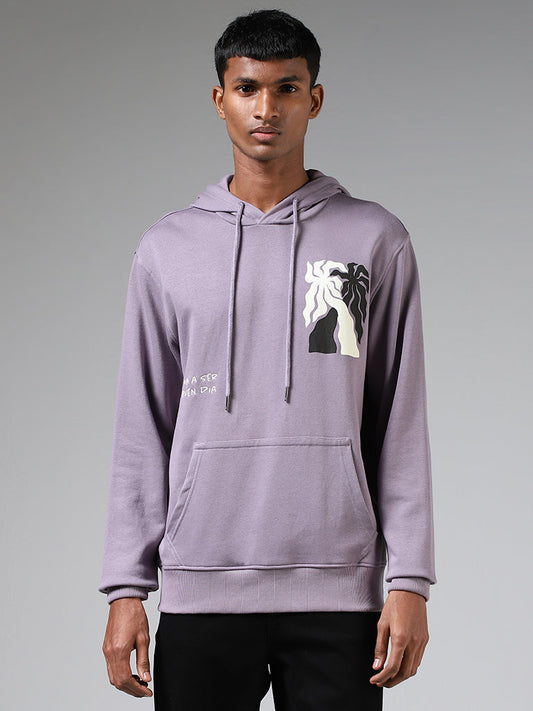 Nuon Lilac Printed Relaxed-Fit Hoodie