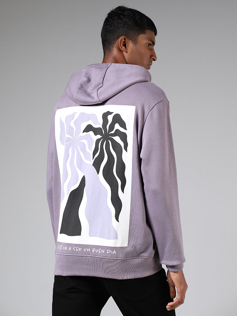 Nuon Lilac Printed Relaxed-Fit Hoodie