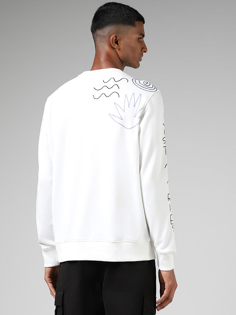 Nuon Off White Embroidered Cotton Blend Relaxed-Fit Sweatshirt