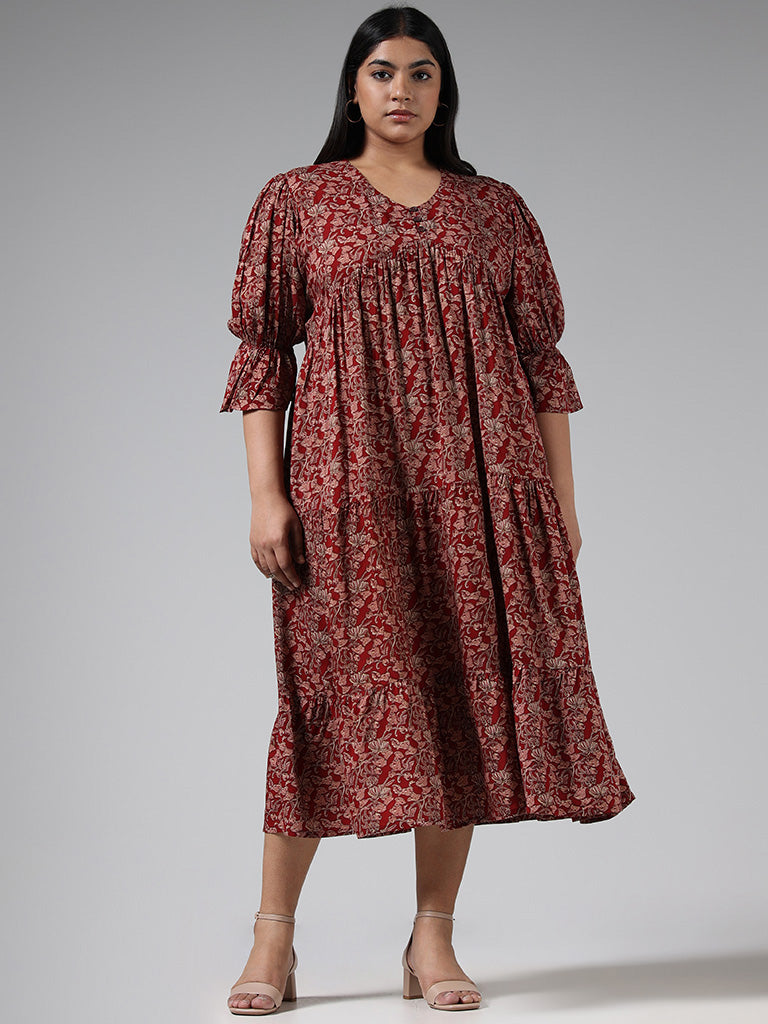 Diza Red Floral Printed Dress