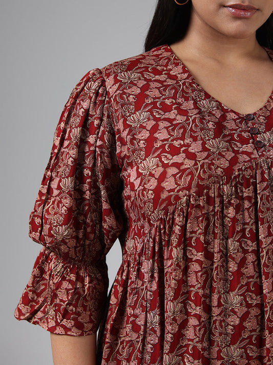 Diza Red Floral Printed Dress